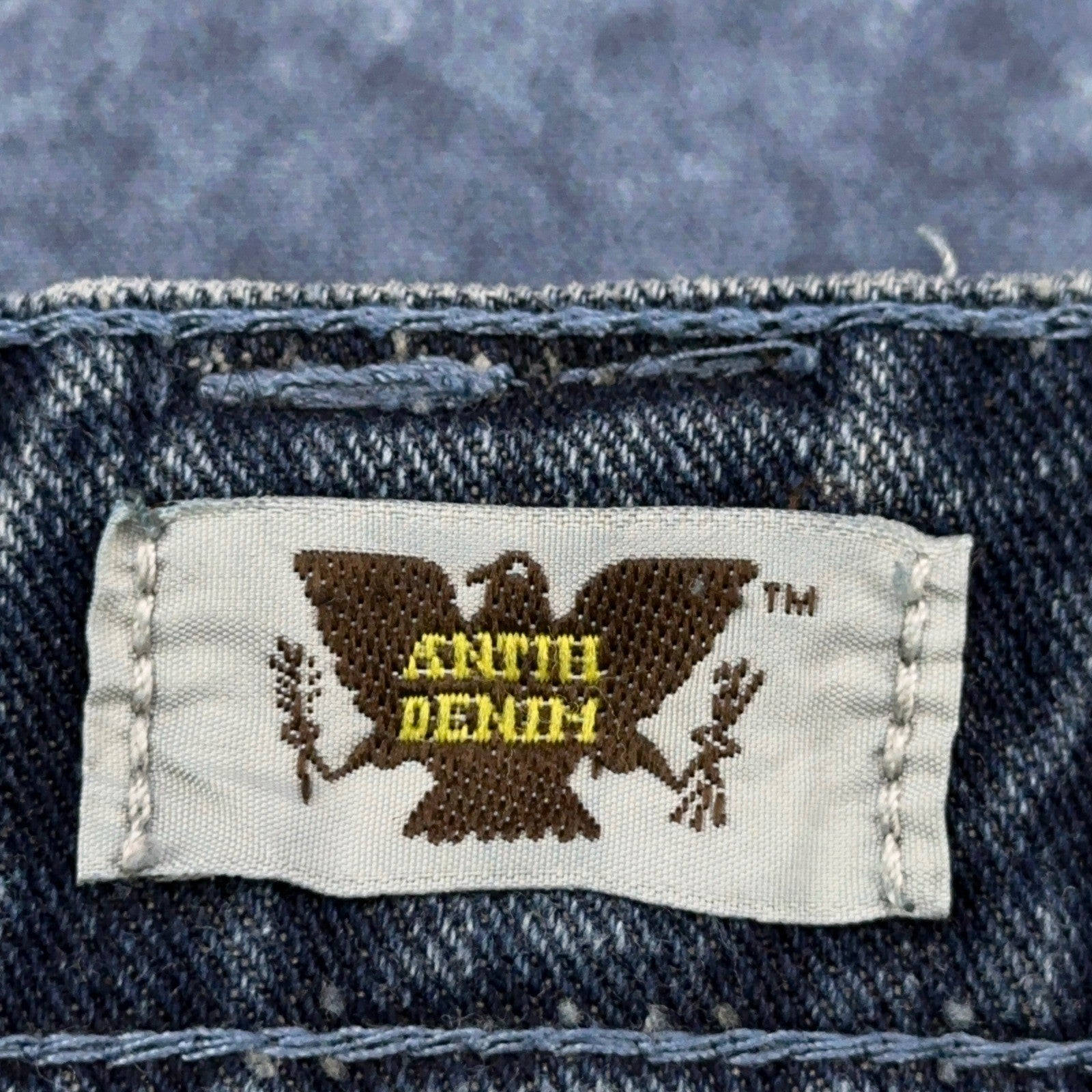 Antik Denim Mens Straight Leg Jeans Blue Medium Wash Button Fly Distressed 34x32 by Antik Denim