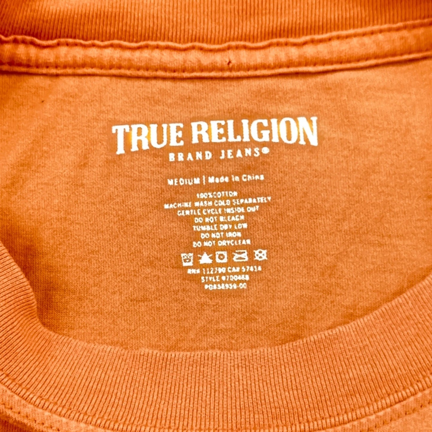 True Religion Mens Buddha Guitar Graphic T-Shirt Orange 100% Cotton Medium by True Religion