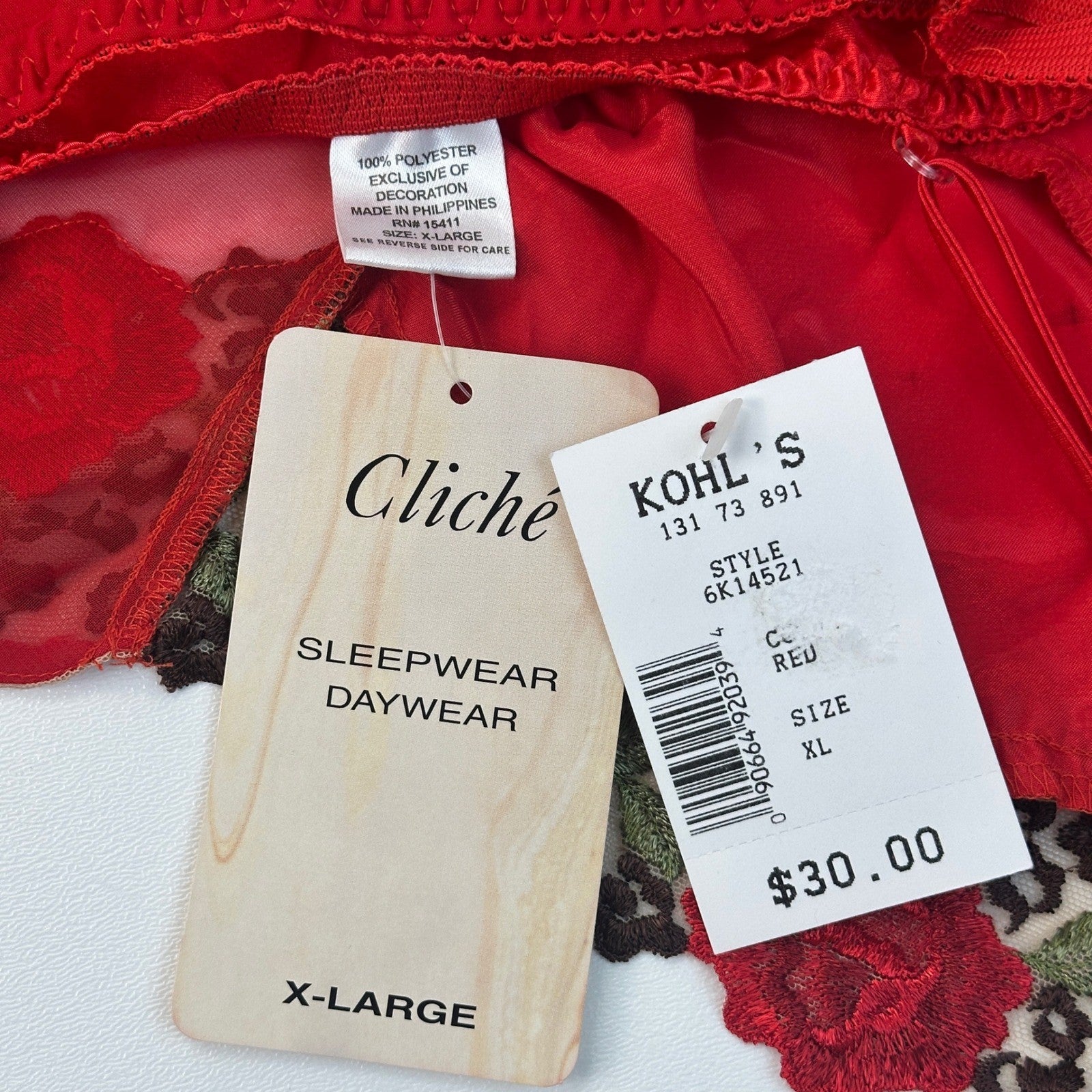 Cliche Red Babydoll Lingerie Set Rose Leopard Embroidery XL 6K14521 by Cliche
