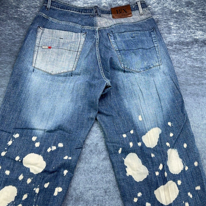 Bachi Exchange BIX Mens Distressed Bleach Splatter Jeans Blue W34 L34 Y2K Russia by Bachi Exchange