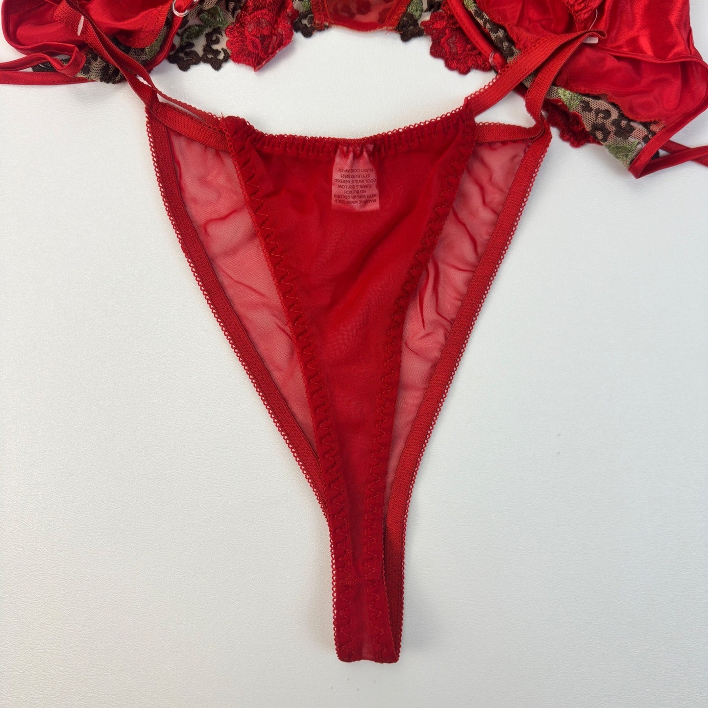 Cliche Red Babydoll Lingerie Set Rose Leopard Embroidery XL 6K14521 by Cliche