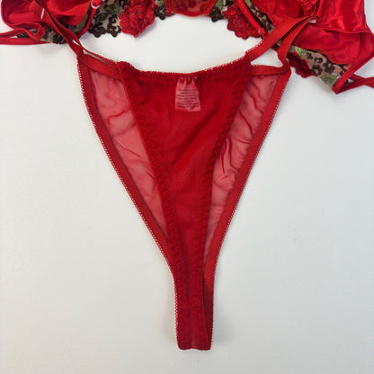 Cliche Red Babydoll Lingerie Set Rose Leopard Embroidery XL 6K14521 by Cliche