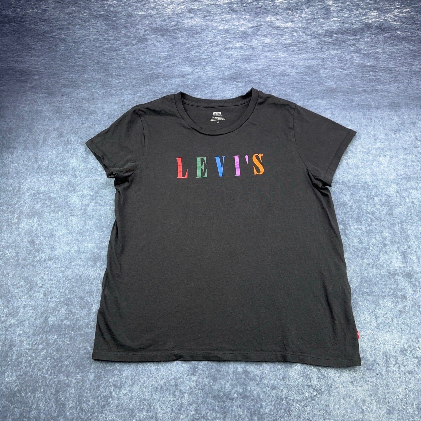 Levis Womens Rainbow Logo Graphic T-Shirt Black Short Sleeve Crewneck Large by Levi's