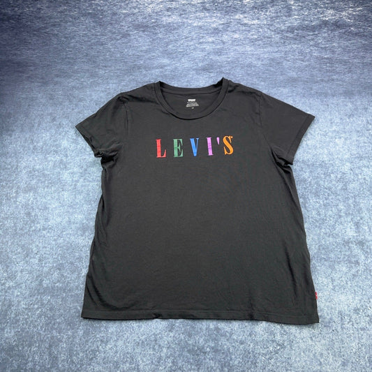 Levis Womens Rainbow Logo Graphic T-Shirt Black Short Sleeve Crewneck Large by Levi's
