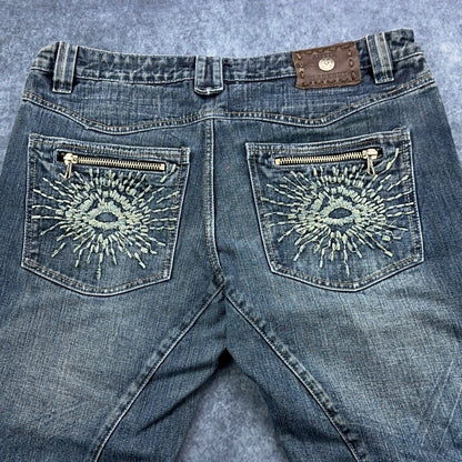 Antik Denim Mens Straight Leg Jeans Blue Medium Wash Button Fly Distressed 34x32 by Antik Denim