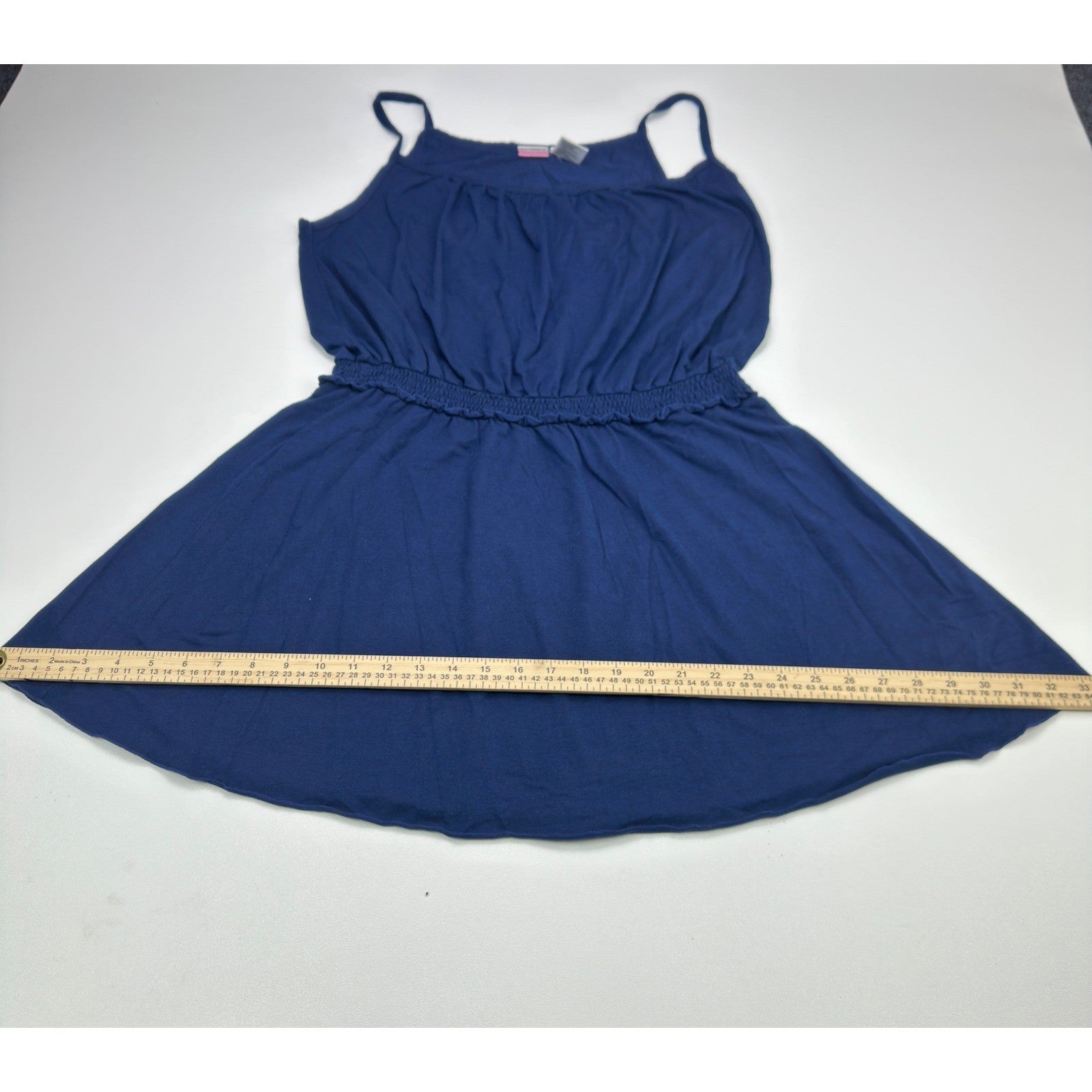 No Boundaries Juniors XXL Navy Water Smocked Waist Spaghetti Strap Mini Dress by No Boundaries