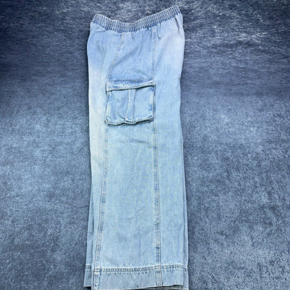 Forever 21 Premium Womens XL Light Wash Elastic Waist Wide Leg Cargo Jeans by FOREVER 21