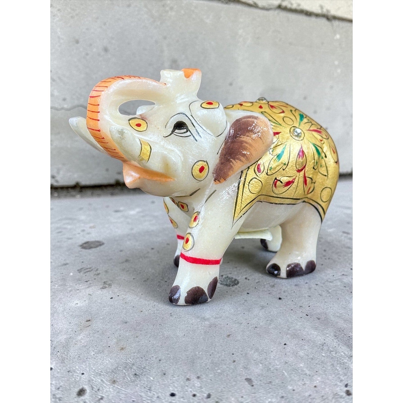 S.A.C. Product Jaipur Hand Painted Marble Elephant Figurine Trunk Up Gold Decor by S.A.C. Product