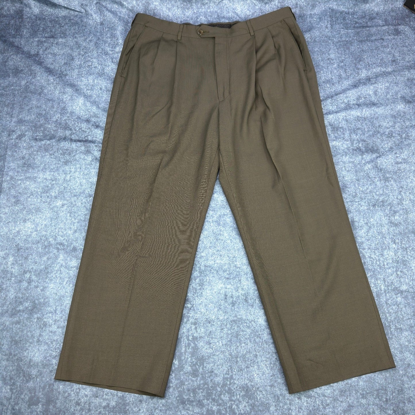 Haggar Black Label Mens 44R Suit 3-Button Blazer Pleated Pants Olive Brown Wool by Haggar