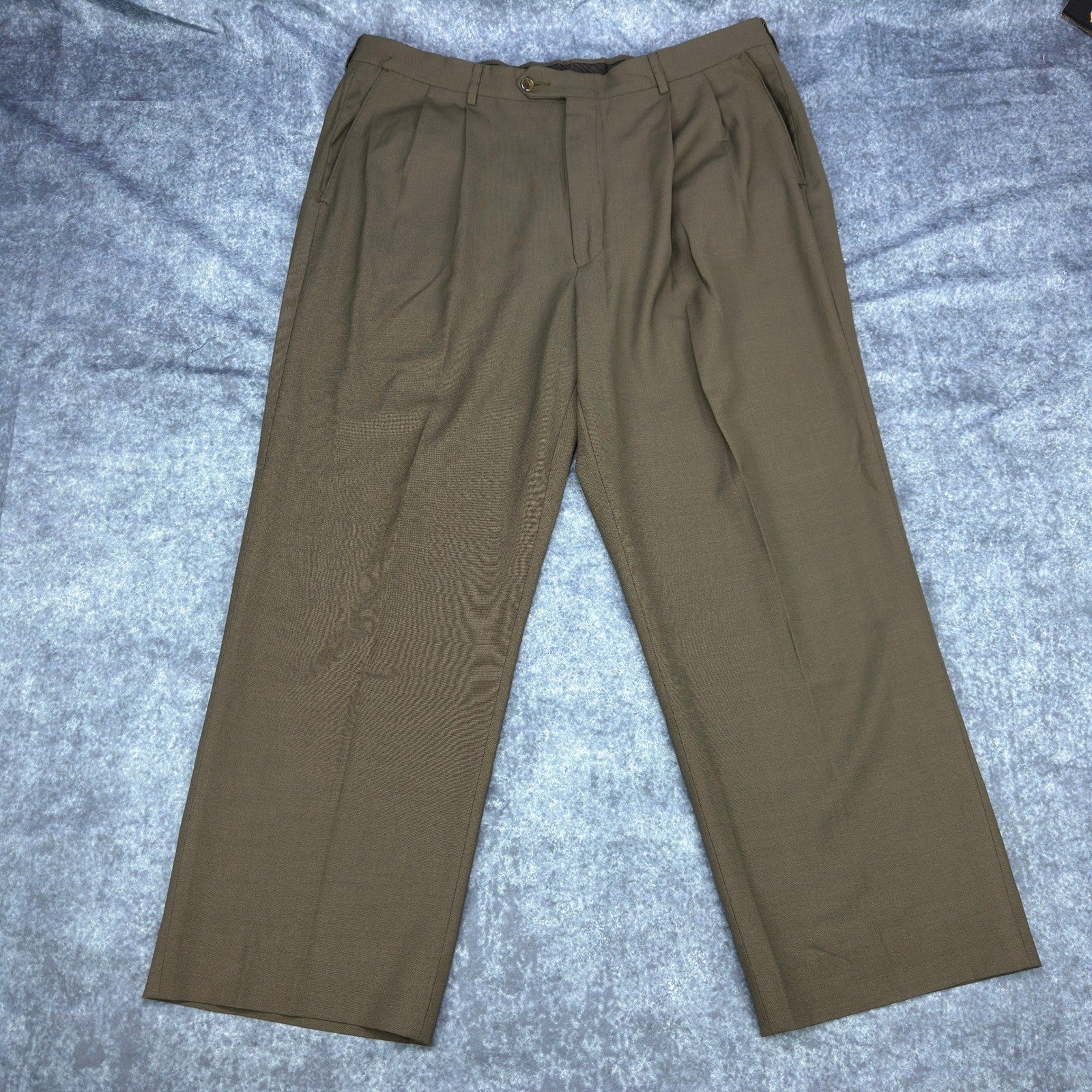 Haggar Black Label Mens 44R Suit 3-Button Blazer Pleated Pants Olive Brown Wool by Haggar