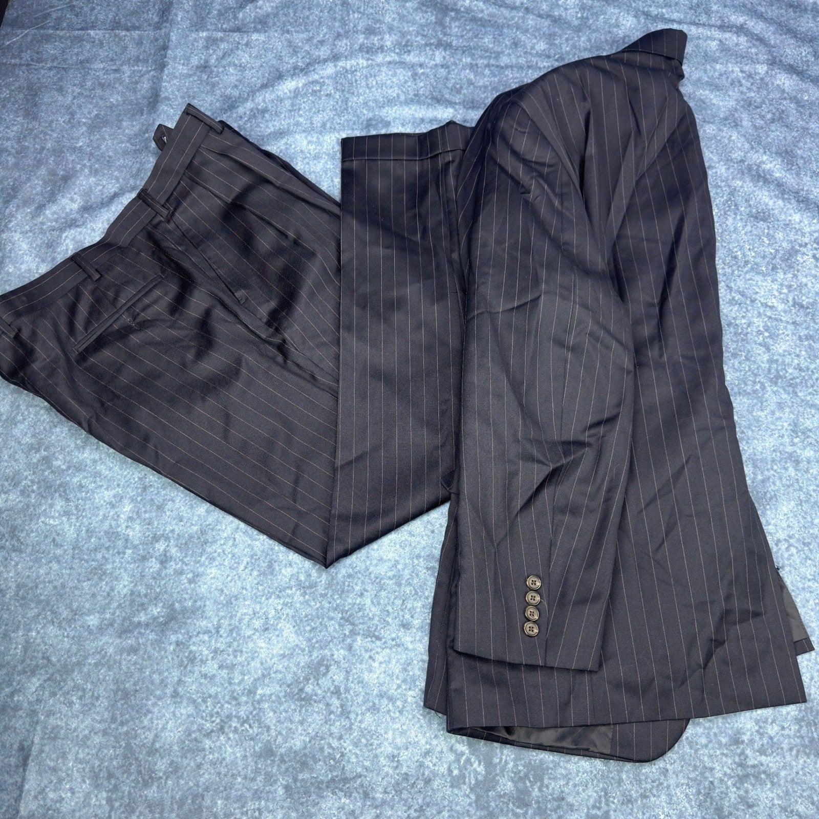Lauren Ralph Lauren Mens 44R Black Pinstripe 100% Wool 2-Piece Suit Pleated by Lauren Ralph Lauren
