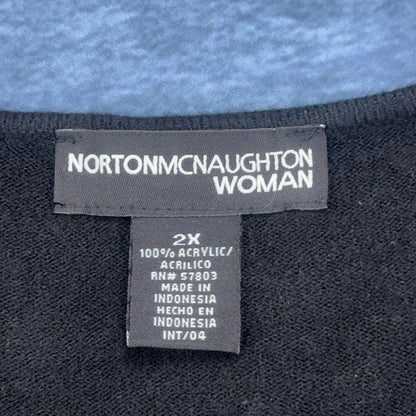 Norton McNaughton Woman Black Beaded Bow V-Neck Knit Sweater Plus Size 2X by Norton McNaughton