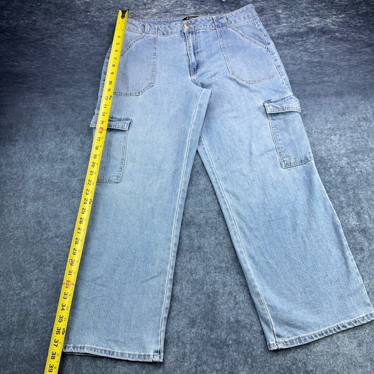 d.jeans Womens Light Wash Cargo Wide Leg Denim Pants Size 14 Stretch Blue by d.jeans