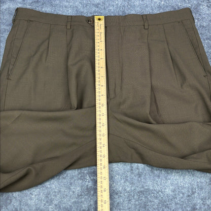 Haggar Black Label Mens 44R Suit 3-Button Blazer Pleated Pants Olive Brown Wool by Haggar