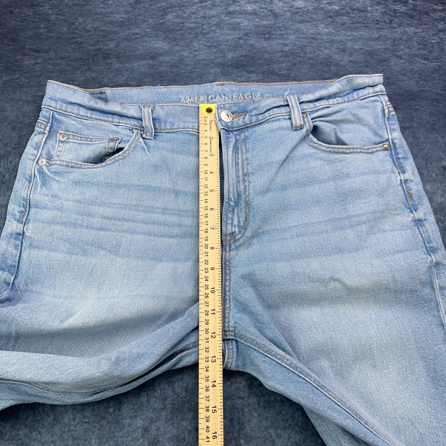 American Eagle Super High-Rise Straight Jeans Light Wash Blue Stretch Size 16 by American Eagle Outfitters