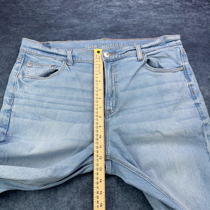 American Eagle Super High-Rise Straight Jeans Light Wash Blue Stretch Size 16 by American Eagle Outfitters