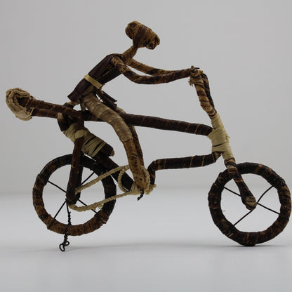 Handcrafted African Banana Fiber Bicycle Cyclist Sculpture Folk Art Figurine by Buysaavy