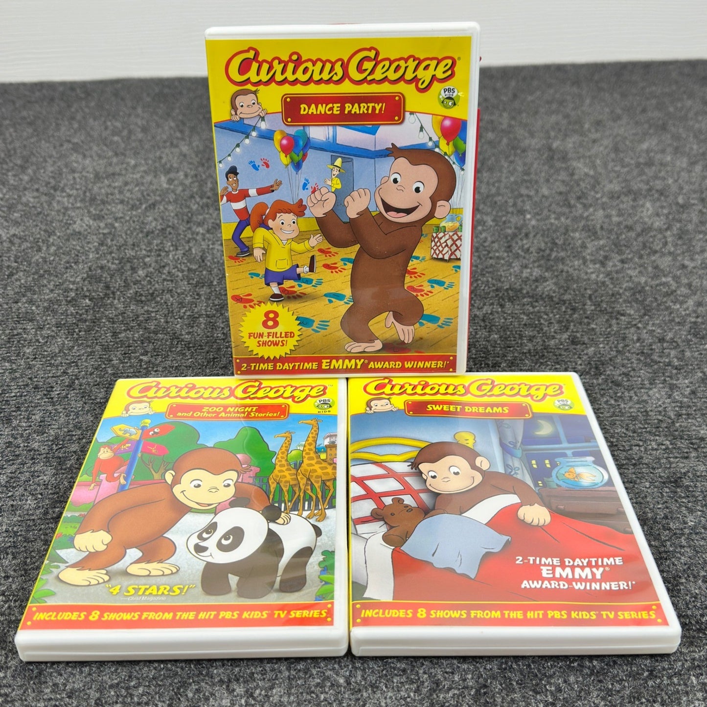 Curious George 3 DVD Lot Dance Party Zoo Night Sweet Dreams PBS Kids Emmy Winner by Buysaavy