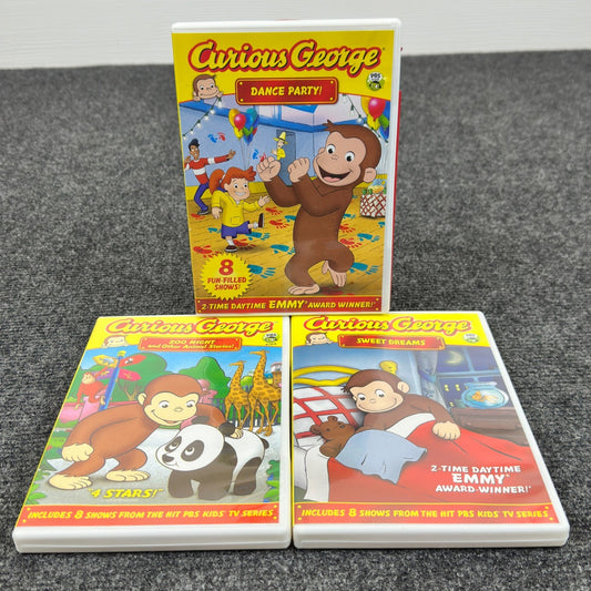 Curious George 3 DVD Lot Dance Party Zoo Night Sweet Dreams PBS Kids Emmy Winner by Buysaavy