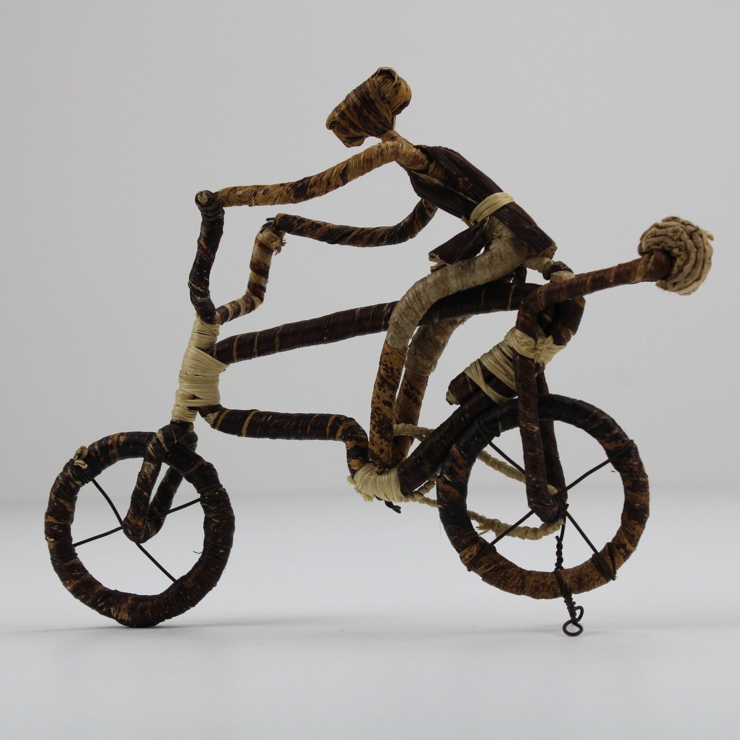 Handcrafted African Banana Fiber Bicycle Cyclist Sculpture Folk Art Figurine by Buysaavy