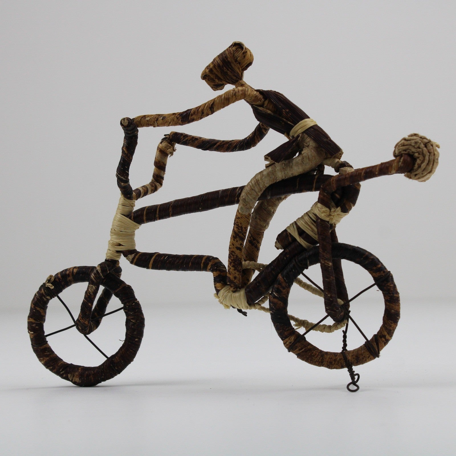 Handcrafted African Banana Fiber Bicycle Cyclist Sculpture Folk Art Figurine by Buysaavy