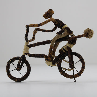 Handcrafted African Banana Fiber Bicycle Cyclist Sculpture Folk Art Figurine by Buysaavy