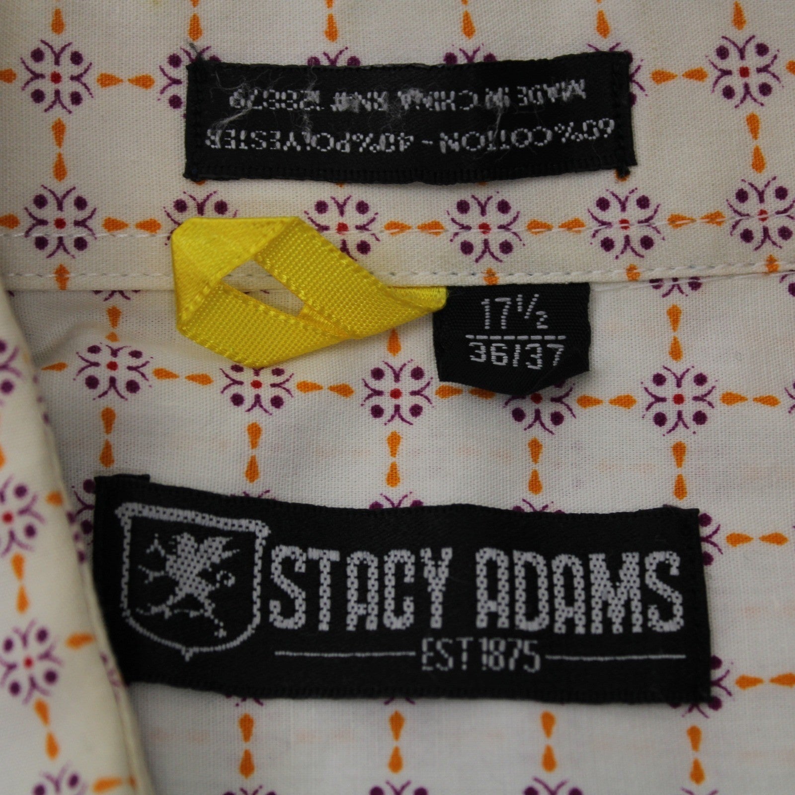 Stacy Adams Mens Dress Shirt 17.5 36/37 White Purple Orange Geometric Medallion by Stacy Adams