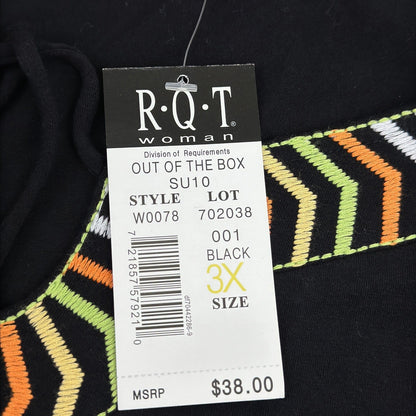 RQT Woman Out Of The Box Black Embroidered Short Sleeve Plus Size Top 3X W0078 by RQT Woman