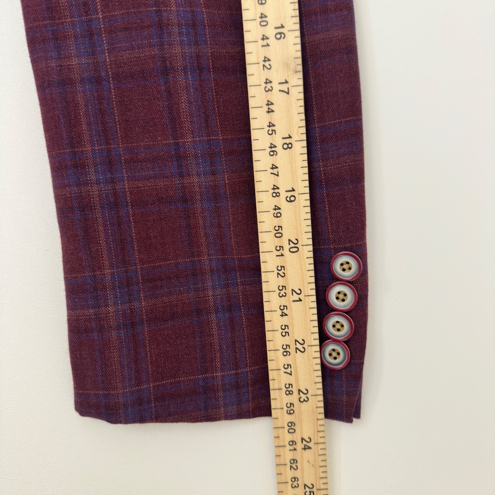 Tallia Mens Plaid Blazer Sport Coat Burgundy Blue Wool Blend Floral Lining 46R by Tallia
