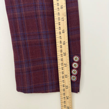 Tallia Mens Plaid Blazer Sport Coat Burgundy Blue Wool Blend Floral Lining 46R by Tallia