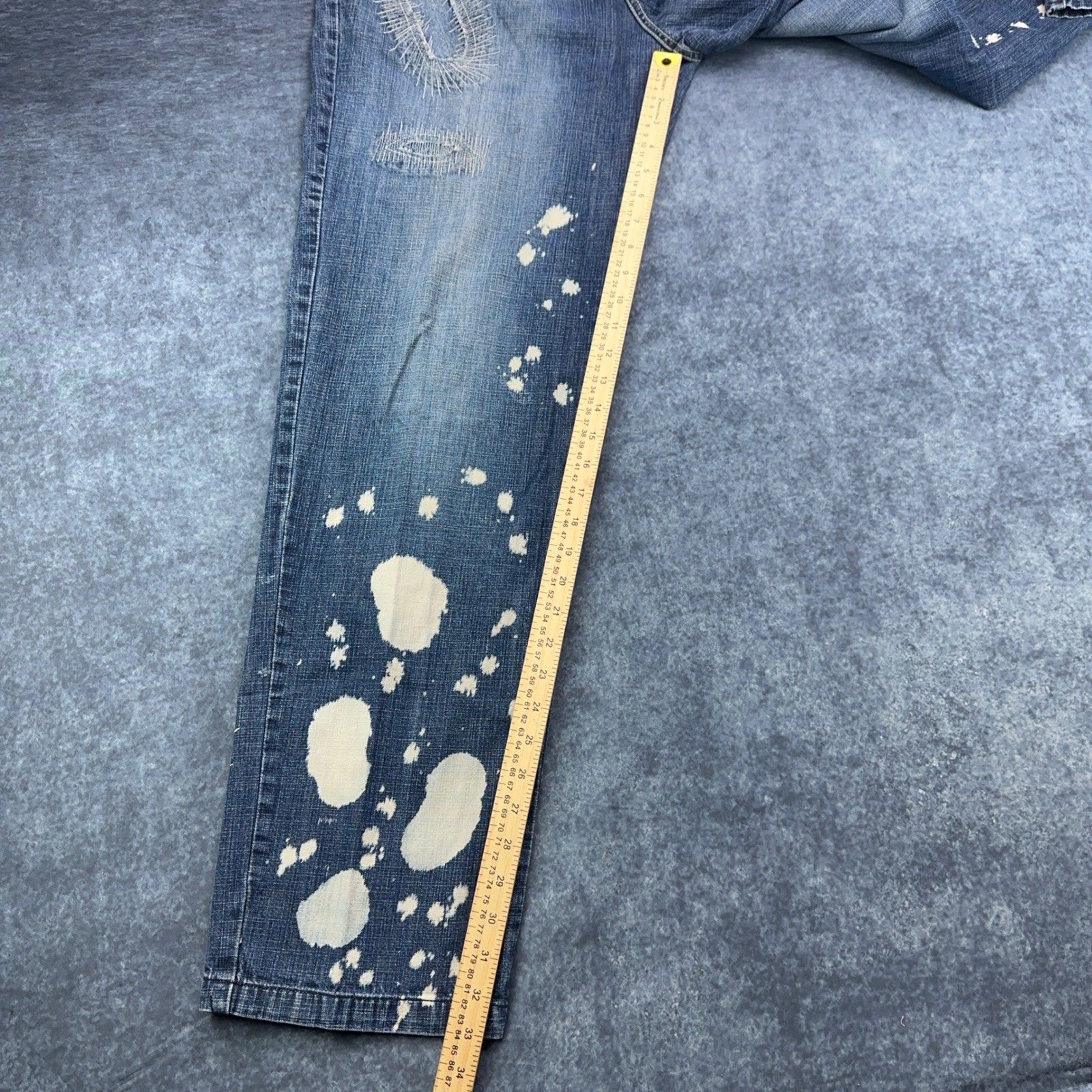Bachi Exchange BIX Mens Distressed Bleach Splatter Jeans Blue W34 L34 Y2K Russia by Bachi Exchange