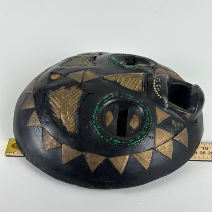 Handmade Ghana African Tribal Mask Set 3 Wood Brass Inlay Wall Decor Black Gold by African Arts & Crafts Int'l