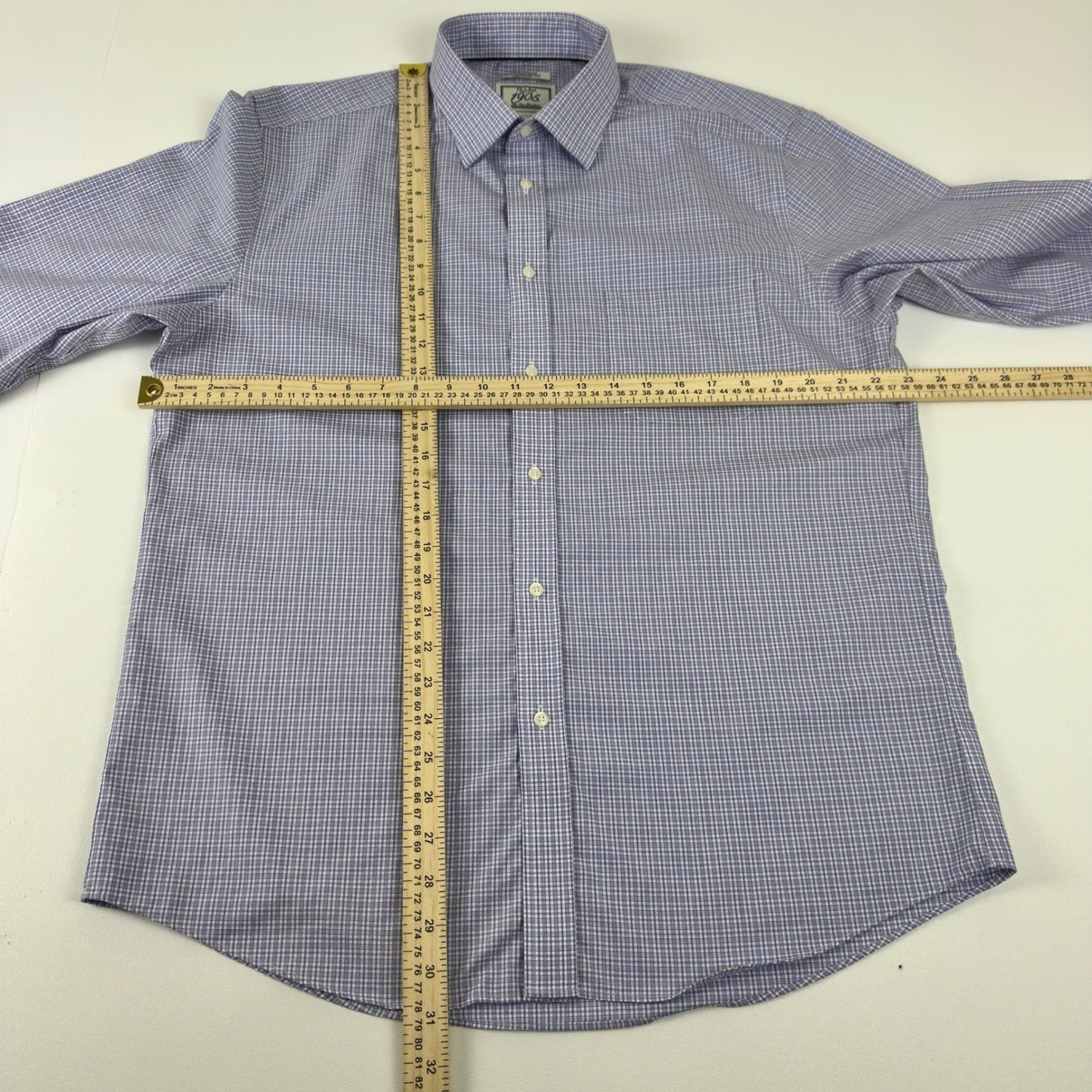 Jos. A. Bank 1905 Mens Tailored Fit Non-Iron Cotton Shirt Purple Check 16.5-34 by Jos. A. Bank