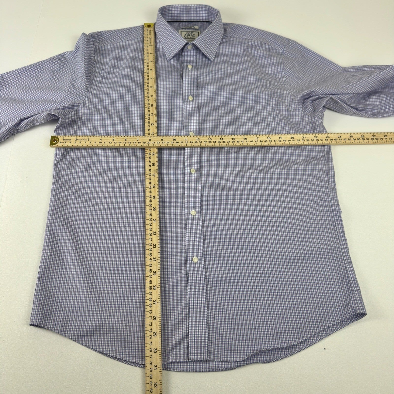 Jos. A. Bank 1905 Mens Tailored Fit Non-Iron Cotton Shirt Purple Check 16.5-34 by Jos. A. Bank