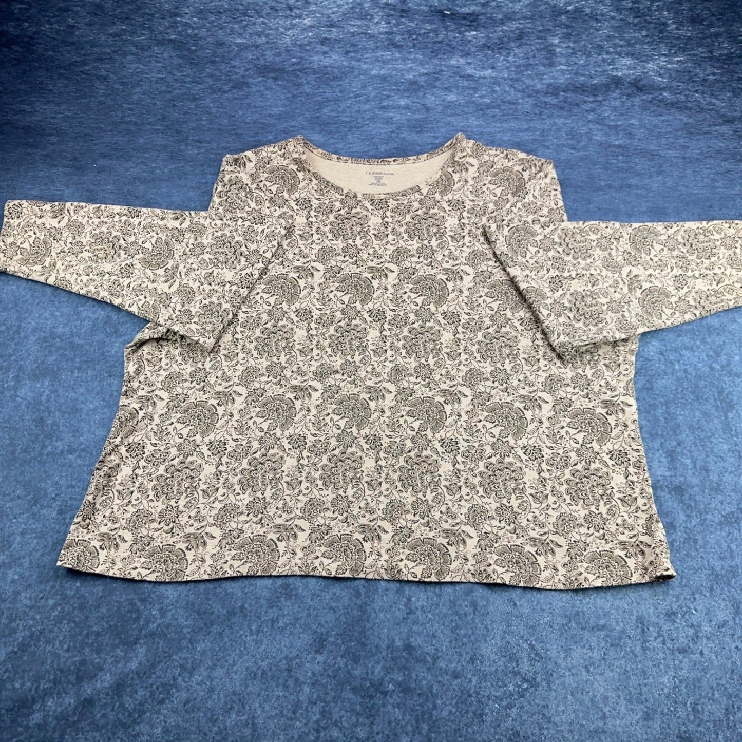 Croft & Barrow Womens 3X Pima Cotton Floral Paisley Crewneck Top Tan Brown by Croft & Barrow