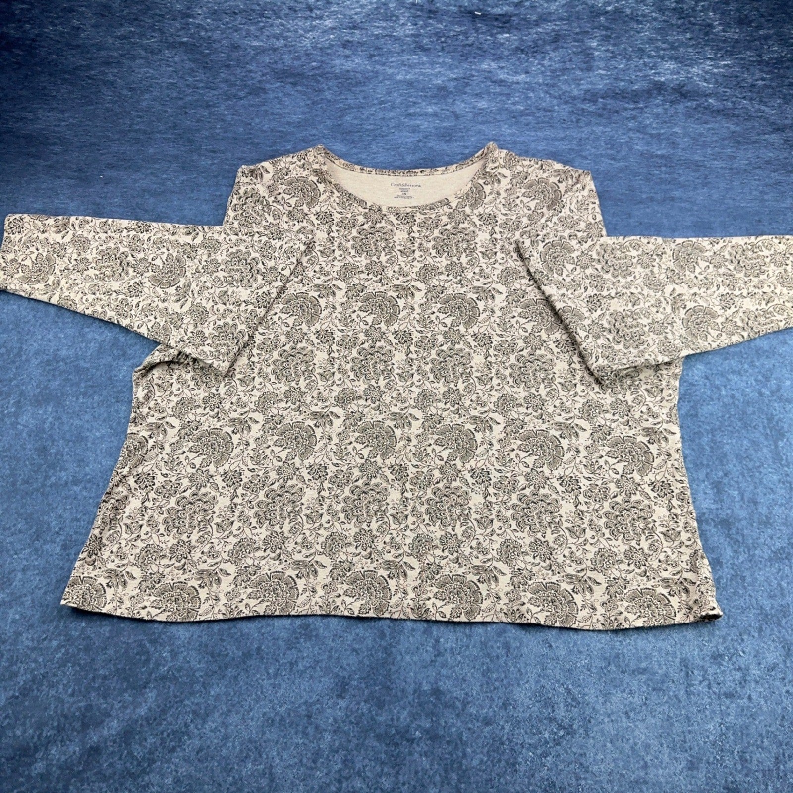 Croft & Barrow Womens 3X Pima Cotton Floral Paisley Crewneck Top Tan Brown by Croft & Barrow