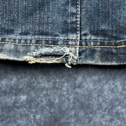 Antik Denim Mens Straight Leg Jeans Blue Medium Wash Button Fly Distressed 34x32 by Antik Denim