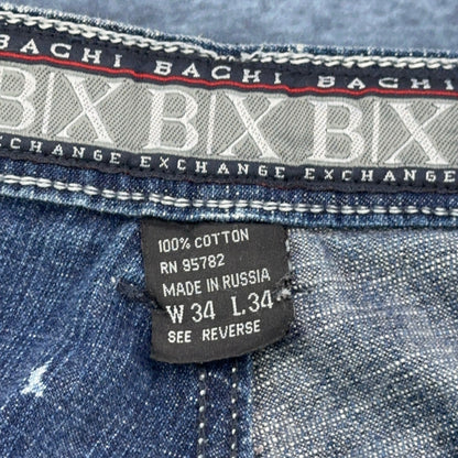 Bachi Exchange BIX Mens Distressed Bleach Splatter Jeans Blue W34 L34 Y2K Russia by Bachi Exchange