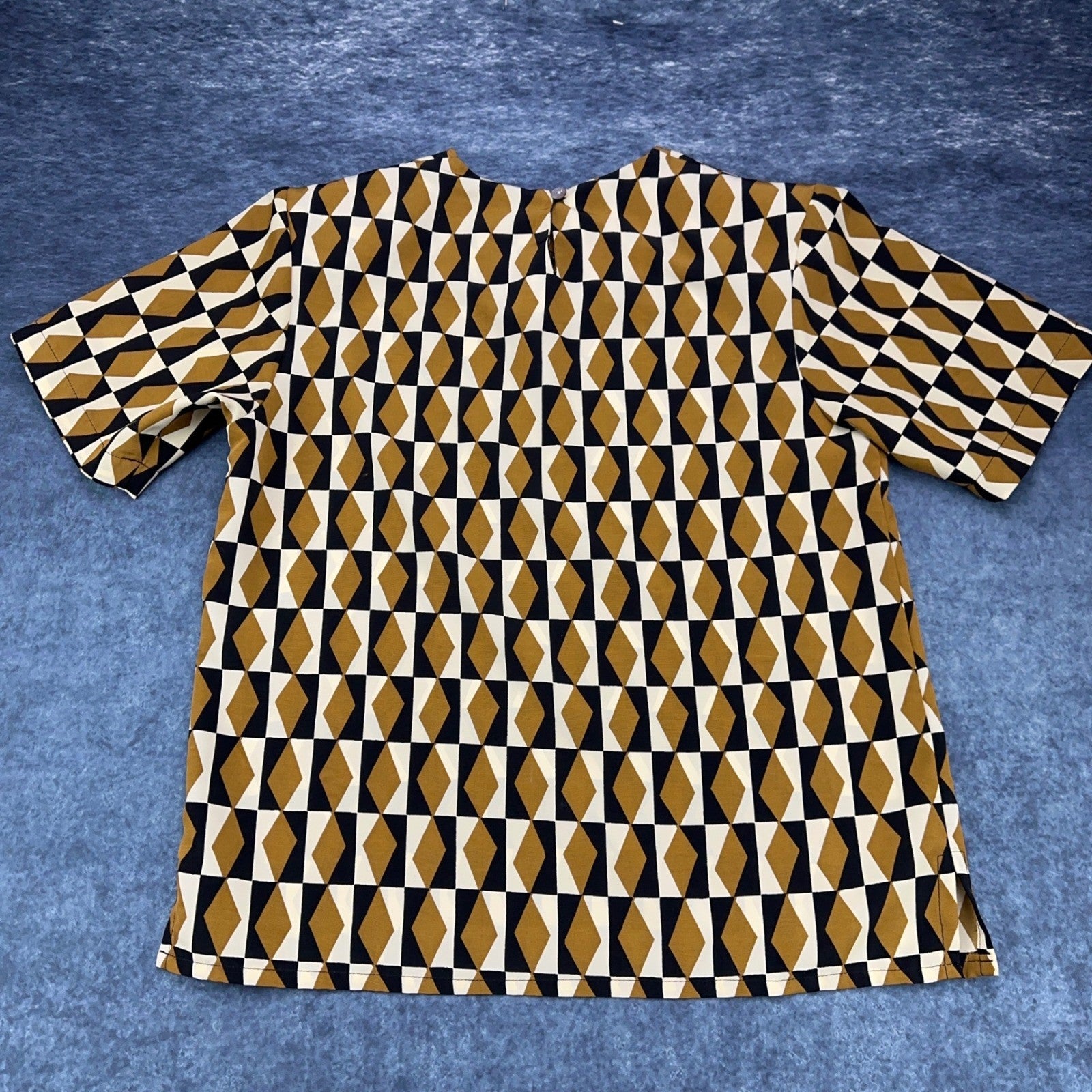 Jordan Womens Short Sleeve Geometric Diamond Print Blouse Mustard Black Size S by Jordan