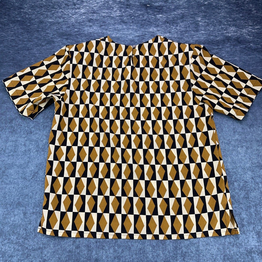 Jordan Womens Short Sleeve Geometric Diamond Print Blouse Mustard Black Size S by Jordan
