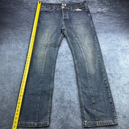 Antik Denim Mens Straight Leg Jeans Blue Medium Wash Button Fly Distressed 34x32 by Antik Denim
