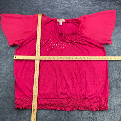 French Laundry Woman Pink Embellished Smocked Hem Top Plus Size 22/24 RN63619 by French Laundry
