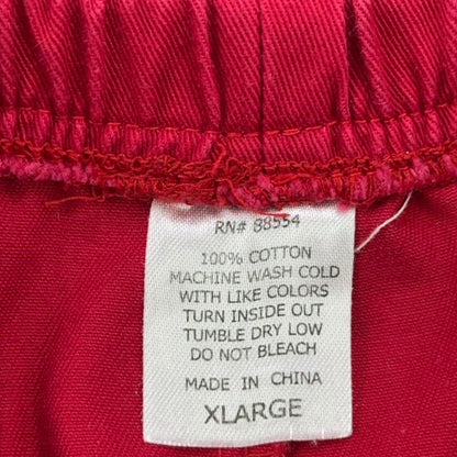 Red 100% Cotton Elastic Waist Crop Pants Women XL Relaxed Wide Leg Side Slit by Unbranded