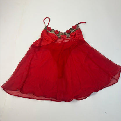 Cliche Red Babydoll Lingerie Set Rose Leopard Embroidery XL 6K14521 by Cliche