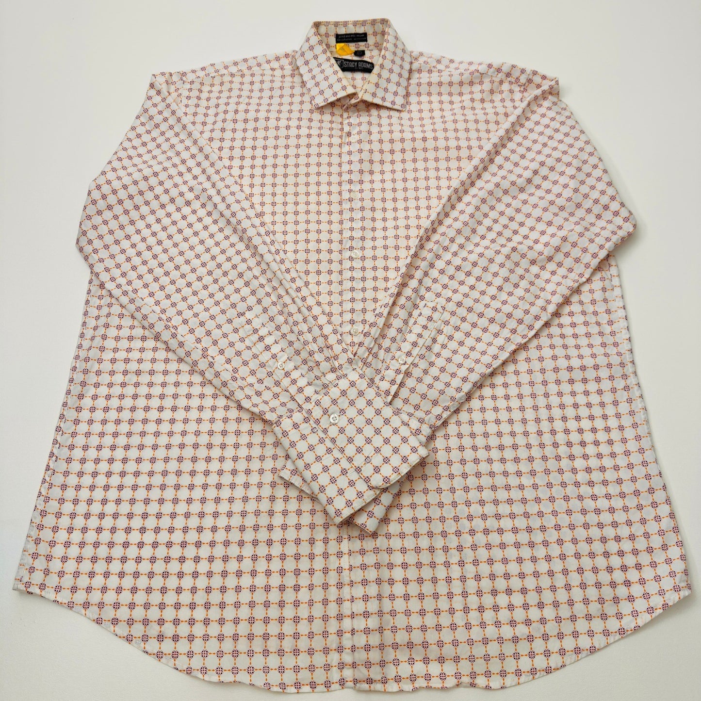 Stacy Adams Mens Dress Shirt 17.5 36/37 White Purple Orange Geometric Medallion by Stacy Adams