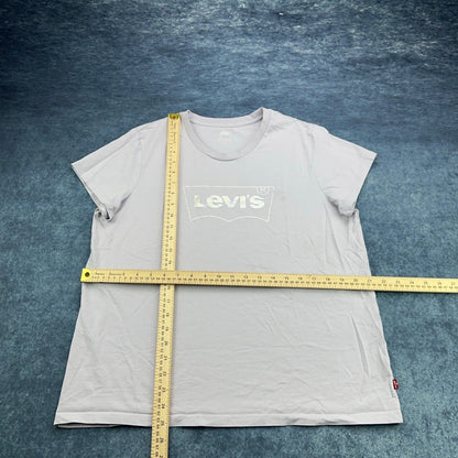 Levis Womens XL Graphic Tee Lavender Purple Metallic Silver Batwing Logo Shirt by Levi's
