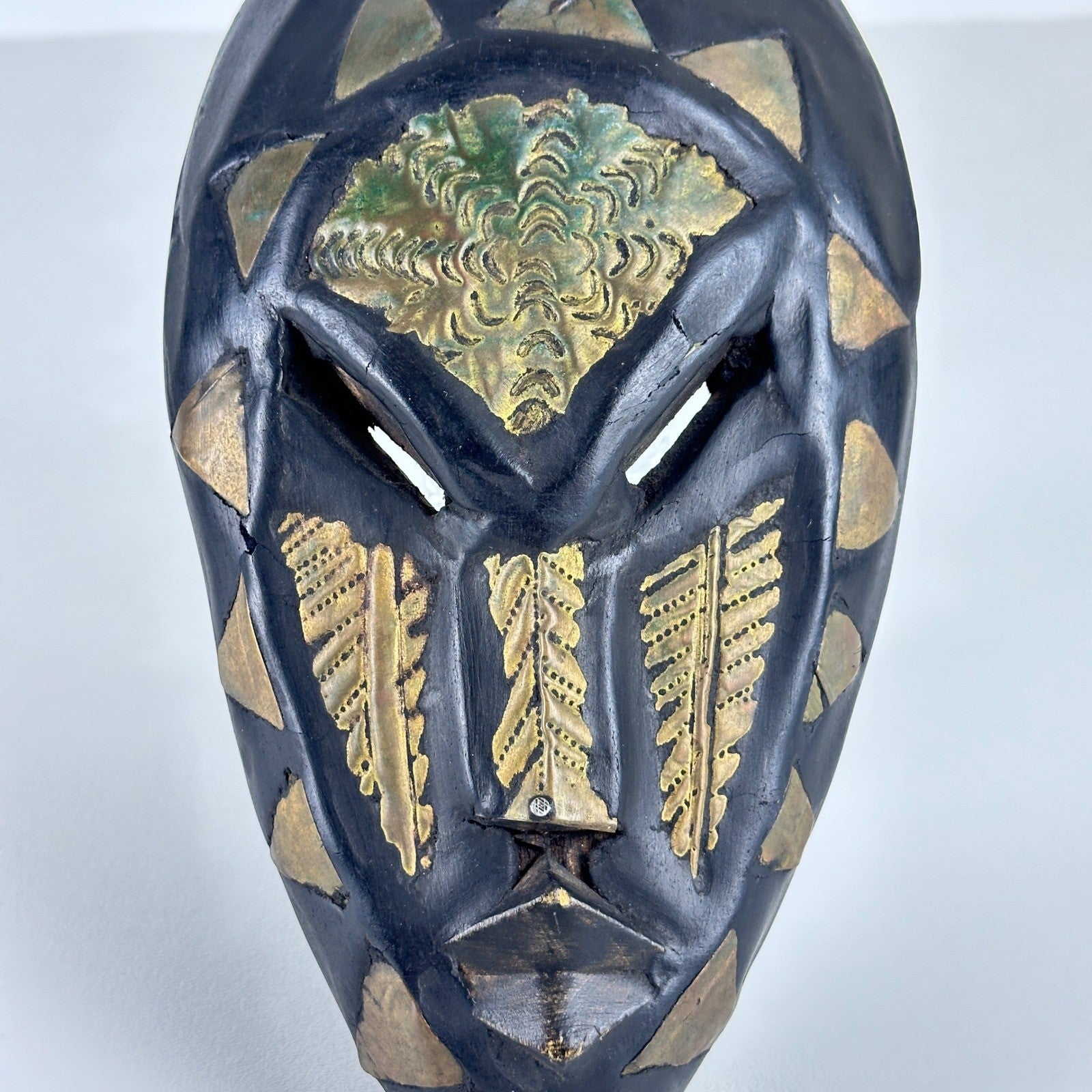 Handmade Ghana African Tribal Mask Set 3 Wood Brass Inlay Wall Decor Black Gold by African Arts & Crafts Int'l