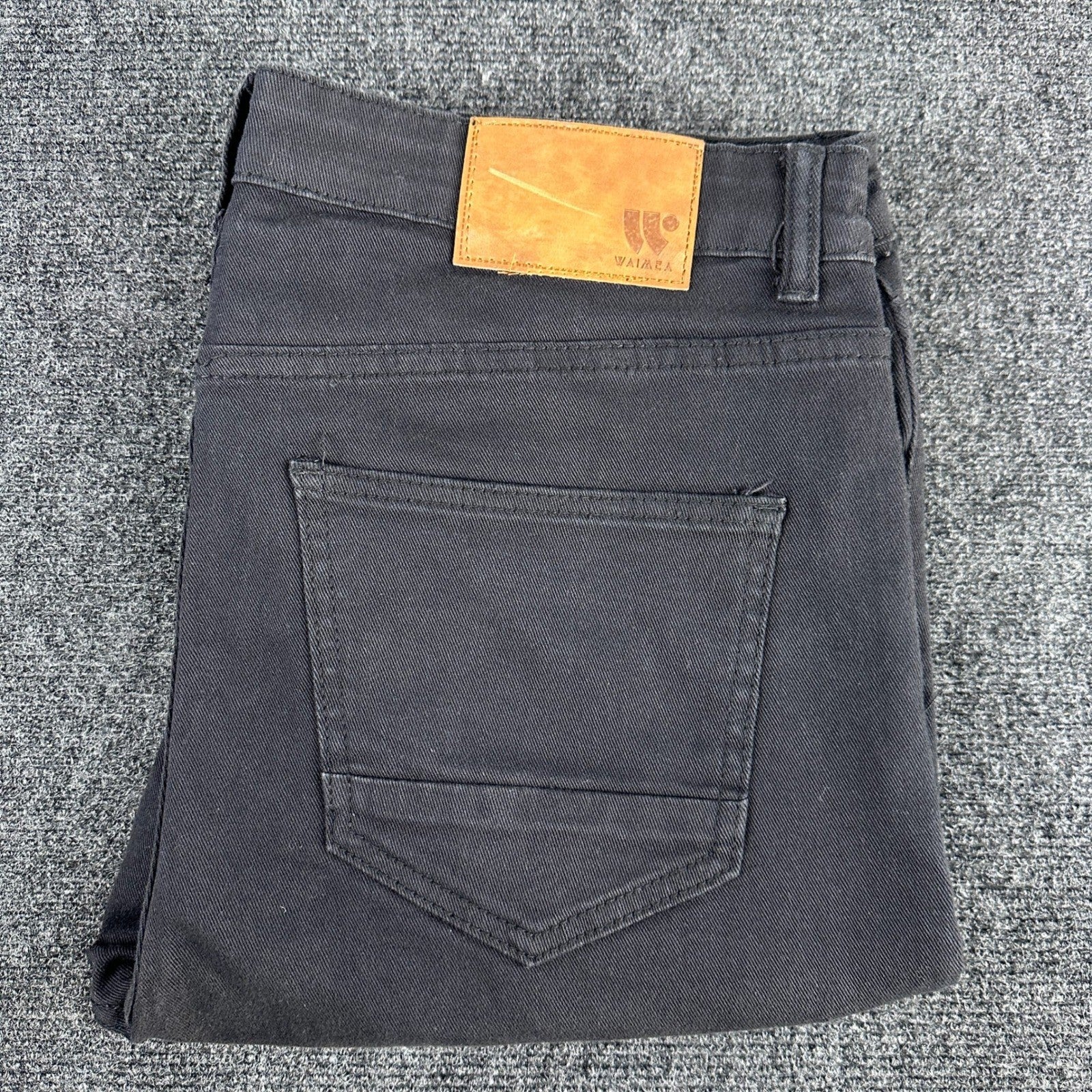 Waimea Mens Skinny Fit Jeans Black Faded Knee Zipper Denim Pants Size 36 by Waimea