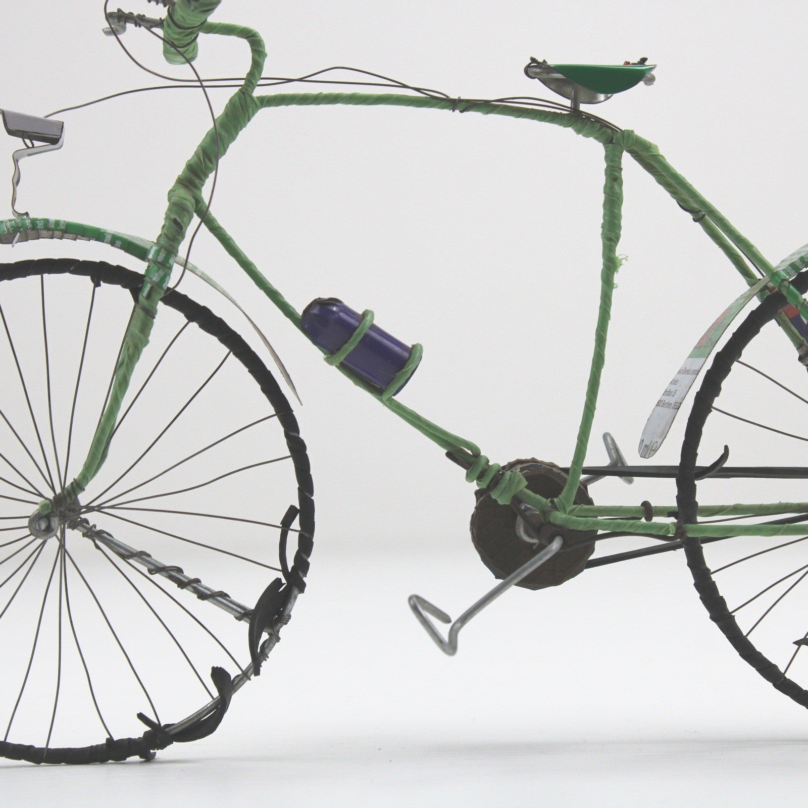 Handmade Recycled Wire Bicycle Sculpture Green Miniature Bike Folk Art Decor by Unbranded