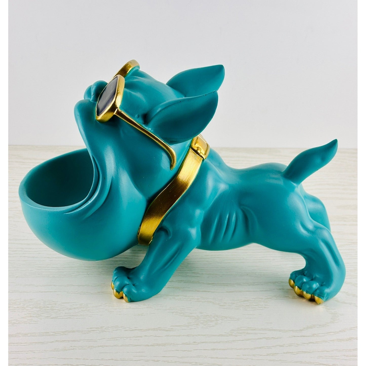 Teal French Bulldog Trinket Dish Sunglasses Collar Gold Accents by Unbranded